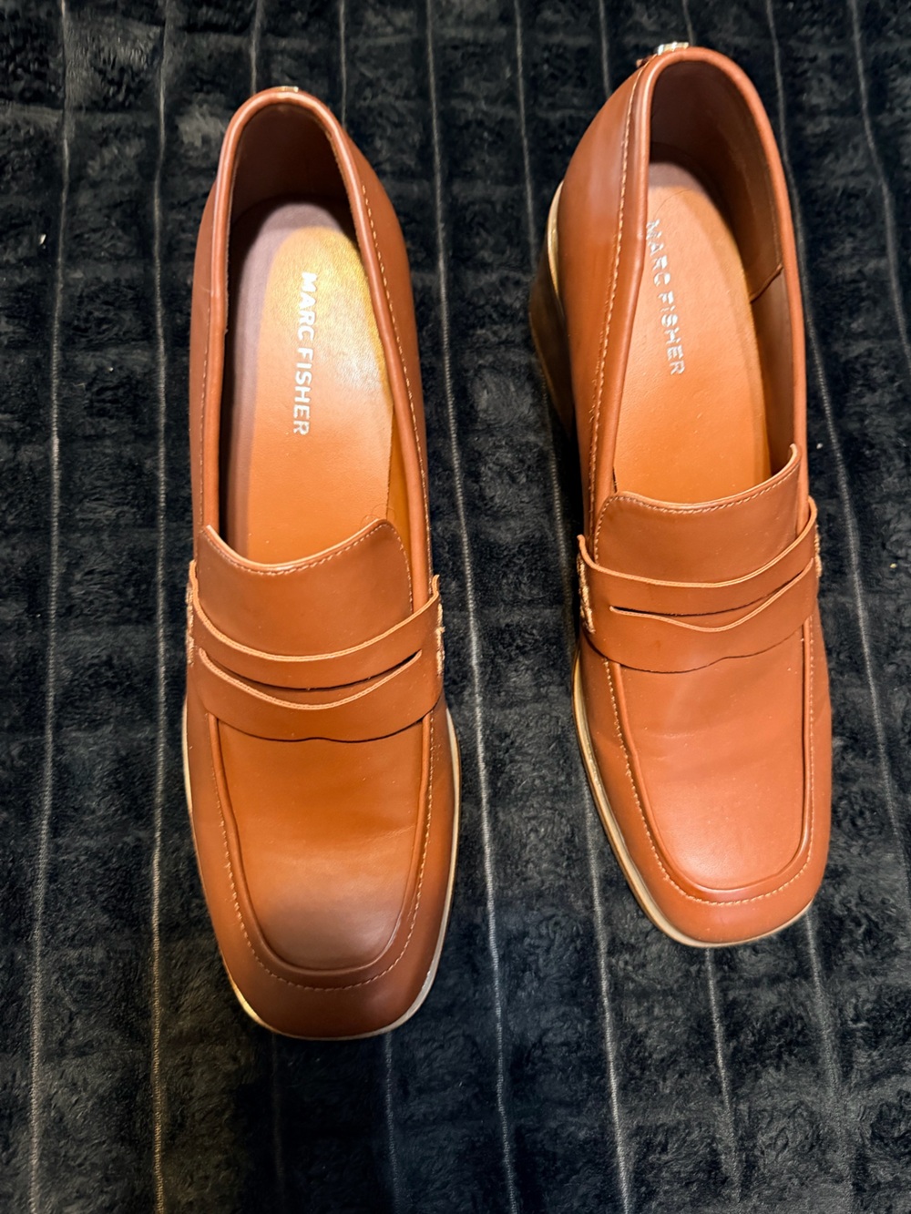 Marc Fisher Cognac Leather Penny Loafers